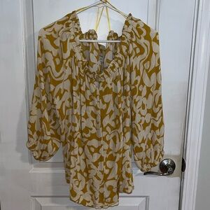 Terra & Sky Mustard and Cream Blouse